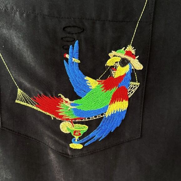 Bamboo Cay S/S Button Down Parrot Embroidered Always Five O'Clock Camp Shirt 4XL